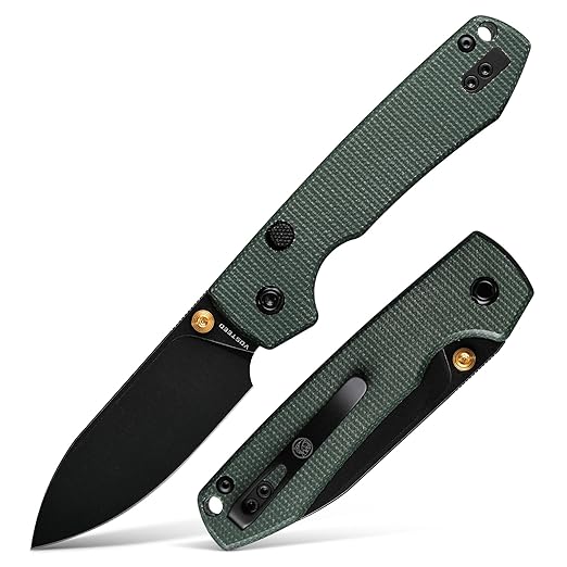 Vosteed Raccoon EDC Folding Pocket knife, Top Liner Lock Knife with 3.25" Sandvik 14C28N Steel Blade, Green Micarta Handle for Camping, Hiking - A2901