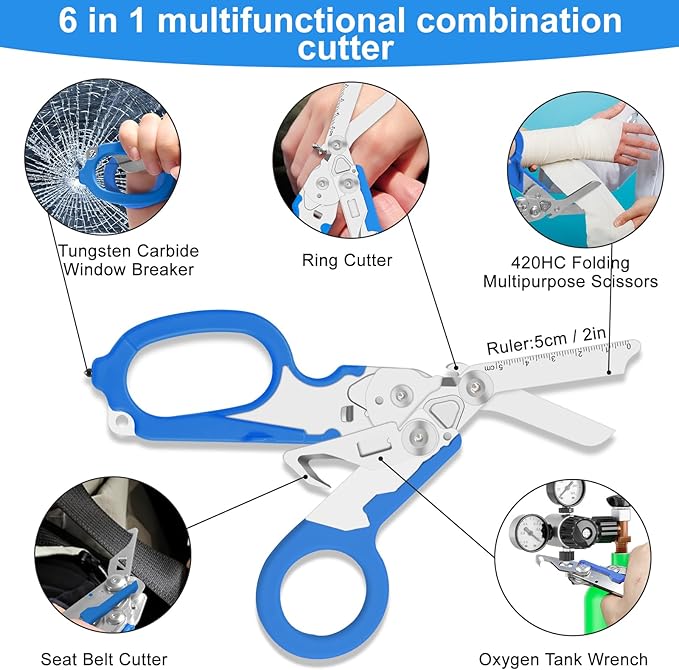 6in1 trauma shears - emergency responders, outdoor emergencies scissor, medical staff, and outdoor camping scissors, ttrauma scissors(blue)