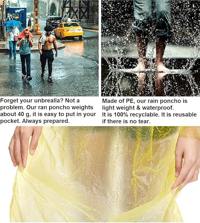 Rain Ponchos for Adults Disposable Poncho for Disney World 20 Pack Panchos Rain Adult Bulk Emergency Waterproof Plastic Raincoat with Hood Lightweight Pocket Camping Throw Away Men Women Compact Pncho