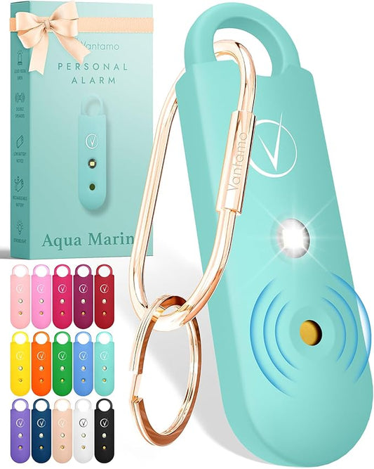Vantamo Personal Alarm for Self Defense with Low Battery Notice, Strobe Light & Extra Loud 130 dB Double Speakers Safety Keychain Set for Women, Rechargeable Panic Button for Womens Self Defense