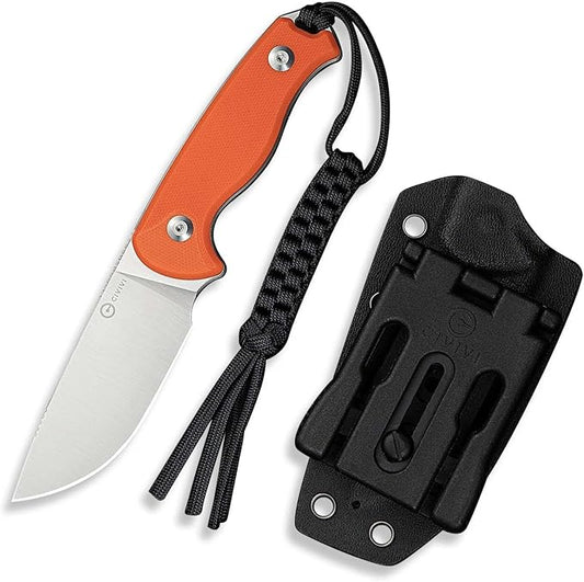 CIVIVI Timberbark Fixed Blade Knife with Kydex Sheath & Clip, 3.2" 14C28N Blade G10 Handle with Lanyard, Ideal EDC Hunting Knife for Outdoor Adventures Camping Hiking C23094-2, Orange