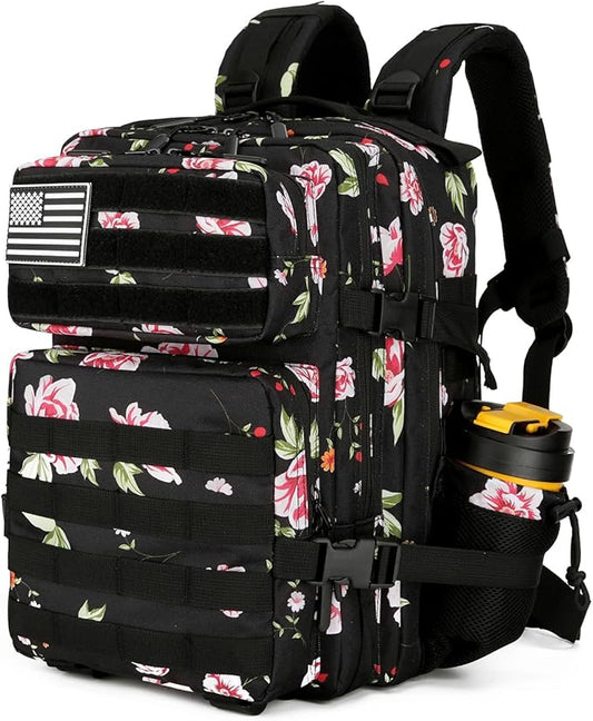 25L Tactical Military Backpack Small Travel Rucksack for Men and Women Assault Pack Bug Out Bag Molle Daypack Gym Backpack with Bottle Holder (Peony)