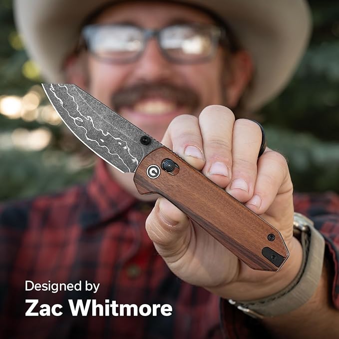 CIVIVI Yonder Folding Pocket Knife for EDC, Crossbar Lock Knife with 2.88" Damascus Blade Wood Handle, Lightweight Knife Gifts for Men Women Camping Hiking, Designed by Zac Whitmore C23073B-DS1