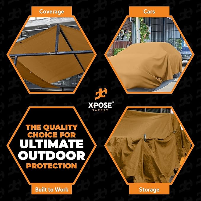 Xpose Safety Canvas Tarp - 10oz Tan Canvas Tarps Heavy Duty Water Resistant with Brass Grommets- Multipurpose Outdoor Tarpaulin for Camping, Canopy, Trailer, Equipment Cover 8' x 16' (2 Pack)