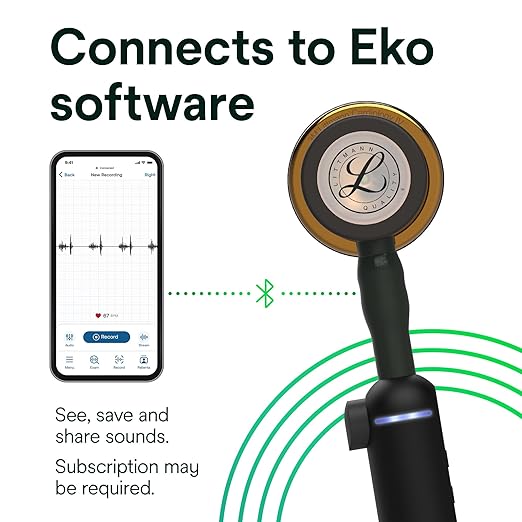 3M Littmann CORE Digital Stethoscope, Our Most Advanced Stethoscope Yet, Up To 40x Amplification, Active Noise Cancellation, In-App Sound Wave Visualization, High Polish Copper Chestpiece, 8870