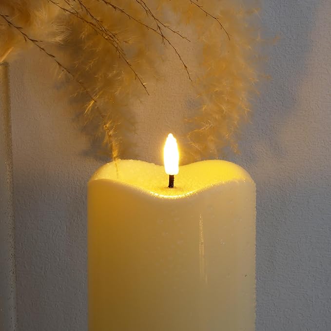 4" x12" Outdoor Waterproof Candles with Timer, Large Pillar Candles Battery Operated, Plastic Tall Flameless Candles for Garden Patio Porch Home Party, Ivory 1Pack