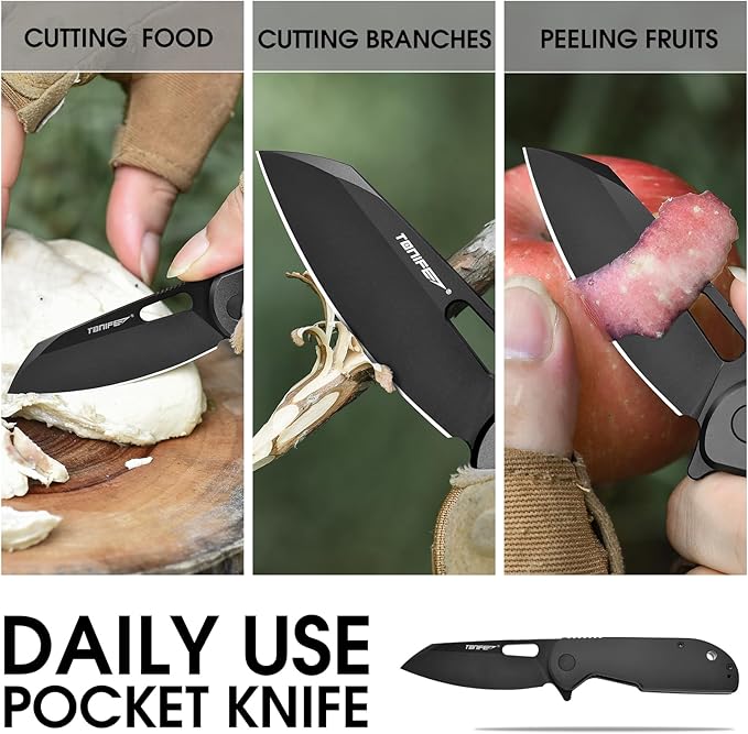 TONIFE Galaxy Mini Folding Knife with D2 Steel Blade and Aluminum Handle, EDC Pocket Tool for Camping, Hiking, and Survival (Black Titanium)