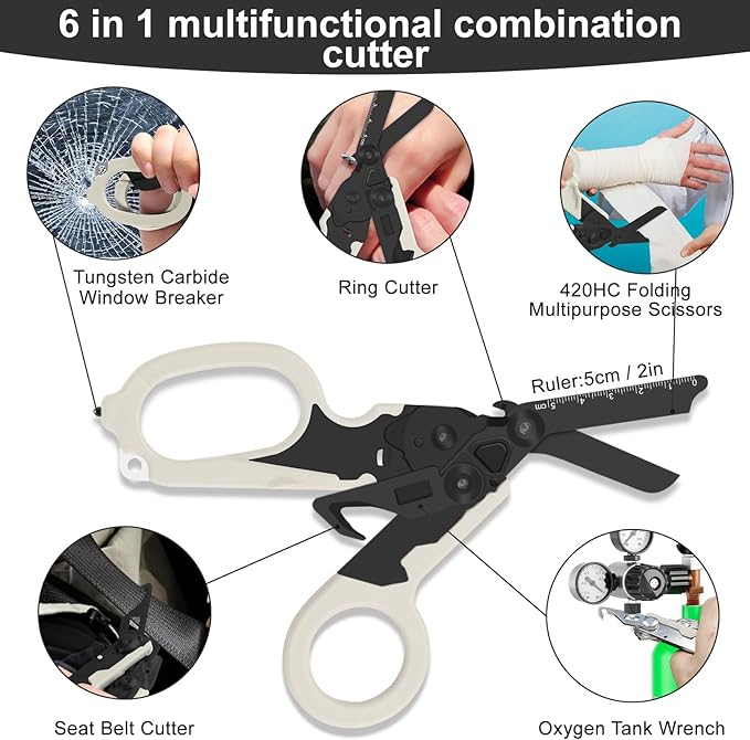 6in1 trauma shears - emergency responders, outdoor emergencies scissor, medical staff, and outdoor camping scissors, ttrauma scissors (Luminous Black)