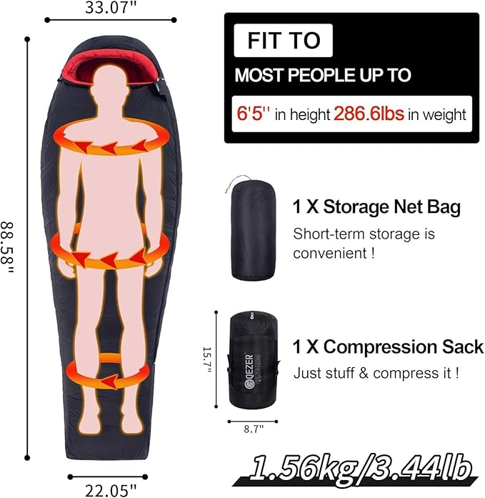 0 Degree Sleeping Bag for Adults - 660 Fill Power Down Bag for Cold Weather -20F / -8F / 0F / 10F Large Lightweight