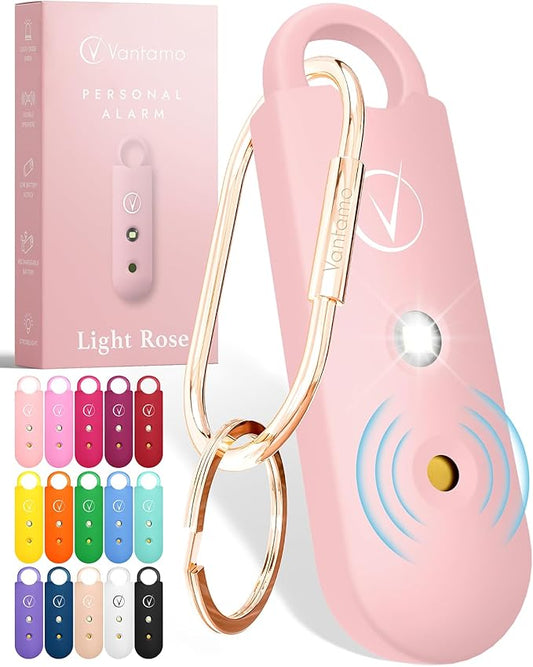 Vantamo Personal Alarm for Self Defense with Low Battery Notice, Strobe Light & Extra Loud 130 dB Double Speakers Safety Keychain Set for Women, Rechargeable Panic Button for Womens Self Defense