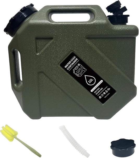 2.6 Gallon Camping Water Container with Spigot, Portable Water Jug BPA Free Water Tank, Military Green Emergency Water Storage Can for Outdoor Hiking Camping Picnic RV (10L)