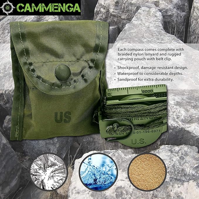 Cammenga Compass Military Grade Phosphorescent - Lensatic Compass Shock, Sand, and Waterproof, Tactical, Navigation - Made in The USA