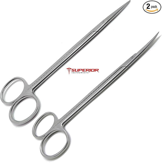 2 Pcs Dental Surgical Medical ENT Scissors Kelly Straight & Curved 7" Sharp/Sharp Instruments