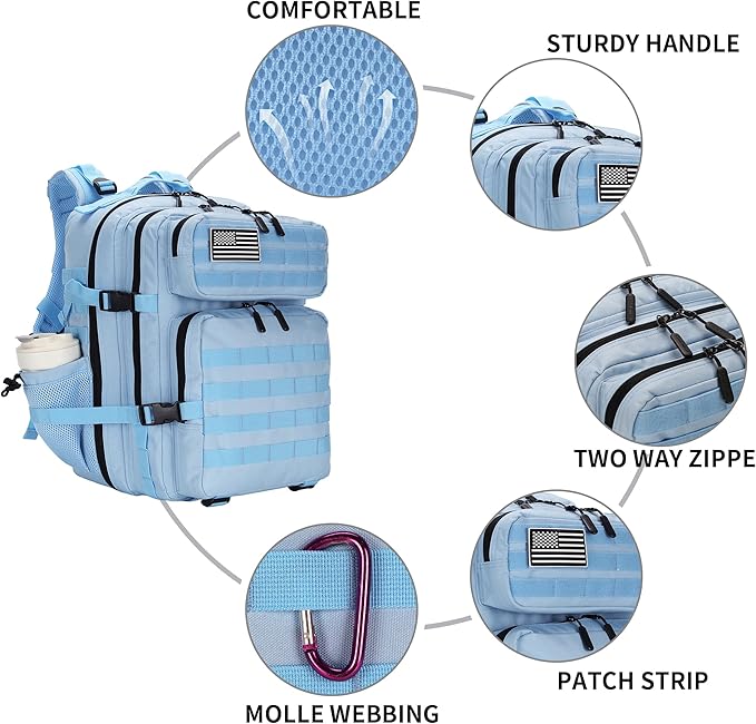 25L Tactical Military Backpack Small Travel Backpack for Men and Women Assault Pack Bug Out Bag Molle Daypack Gym Bag with Bottle Holder (Light Blue)