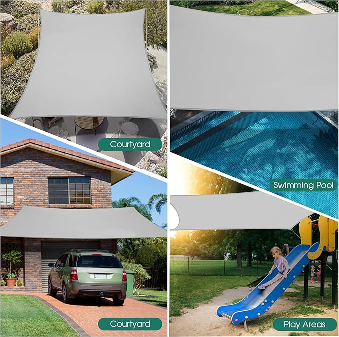 10' x 13' Sun Shade Sail, Rectangle Waterproof Canopy Awning UV Block Sunshade for Outdoor Patio Garden Terrace Backyard Pergola Sunscreen (Light Grey) (Customization Acceptable)