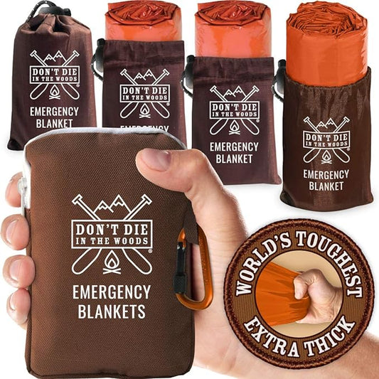 World’s Toughest Emergency Blankets [4-Pack] Extra-Thick Thermal Mylar Foil Space Blanket | Waterproof Ultralight Outdoor Survival Gear For Hiking, Camping, Running, Emergency, First Aid Kits [Orange]