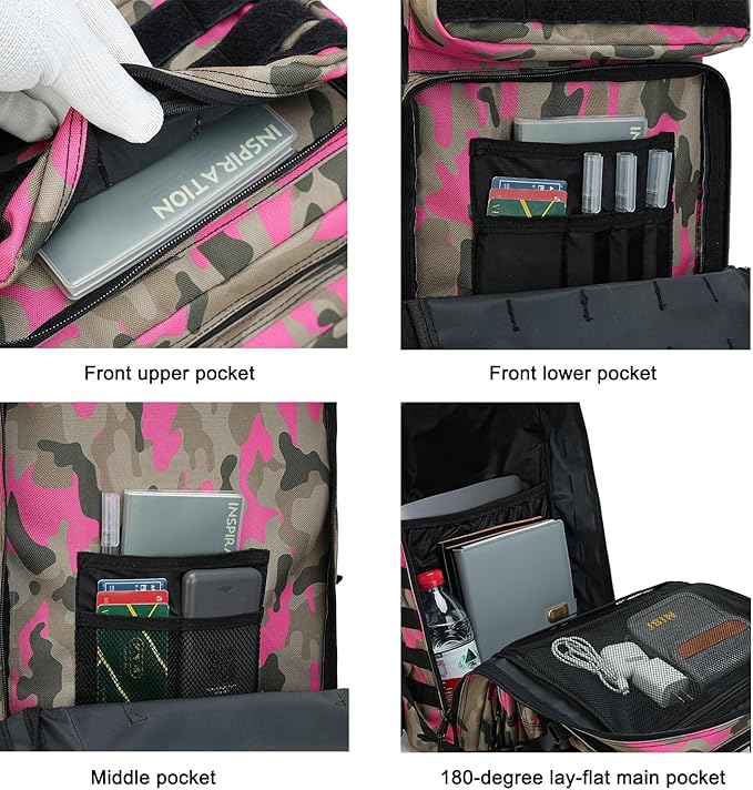45L Military Tactical Backpack for Men & Women Bug Out Bag Assault pack Molle Daypack Hiking Trekking Rucksack(Camouflage Pink)