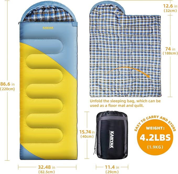 Camping Sleeping Bag, 32℉ Sleeping Bags for Adults Kids Teens Cold Weather Warm Sleeping Bag Winter for 3-4 Season Camping, Camping Gear Equipment, Traveling, and Outdoors