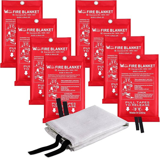 Wucgea Fire Blanket for Home and Kitchen - 8 Pack Fiberglass Reusable Fire Blankets Suppression Emergency for School Fireplace Grill Car Office Garage Welding Warehouse Safety 3.3ft x 3.3ft