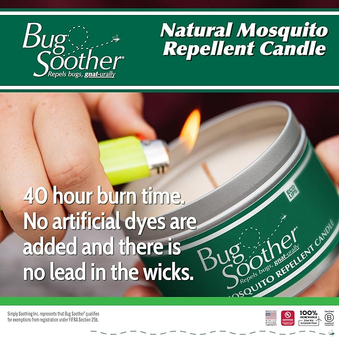 Bug Soother Candle - Natural Insect, Gnat and Mosquito Repellent 2 Candles, 1oz Bottle of Bug Spray Deterrent - Safe for Adults, Kids, Pets, Environment - Made in USA