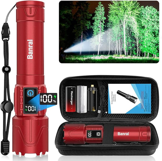 Rechargeable Flashlights High Lumens - Super Bright LED Tactical Flash Light, Powerful Waterproof Handheld USB C Flashlight for Camping,Emergencies,Home,5 Modes,Zoomable (1, Red)