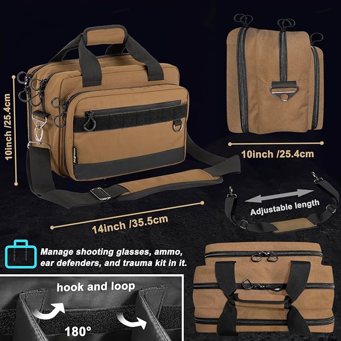 Range Bag Pistol Handgun Bag Gun Carrying Case for Handguns and Ammo with Lockable Zippers