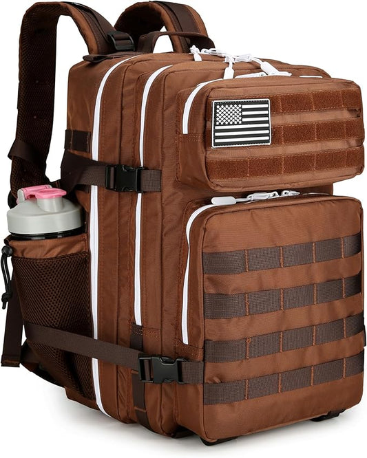 45L Tactical Assault Backpack 3 day assault pack with Molle Waterproof backpack Rucksack for Tactical Backpacks (Dark brown)