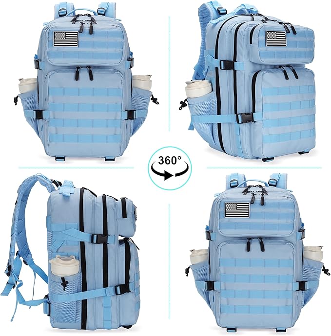 25L Tactical Military Backpack Small Travel Backpack for Men and Women Assault Pack Bug Out Bag Molle Daypack Gym Bag with Bottle Holder (Light Blue)