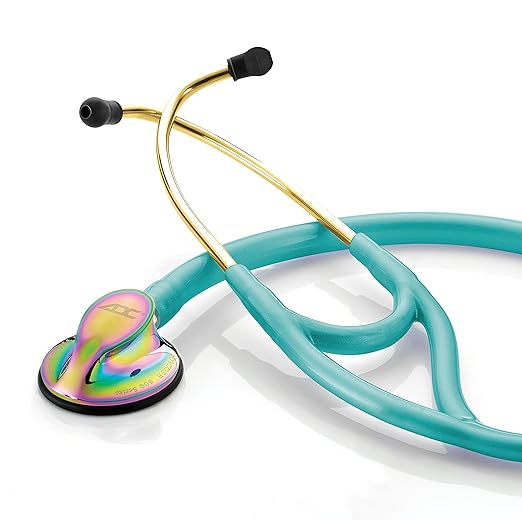 ADC Adscope 600 Platinum Series Cardiology Stethoscope with Tunable AFD Technology, 27" Length, Iridescent Metallic Caribbean