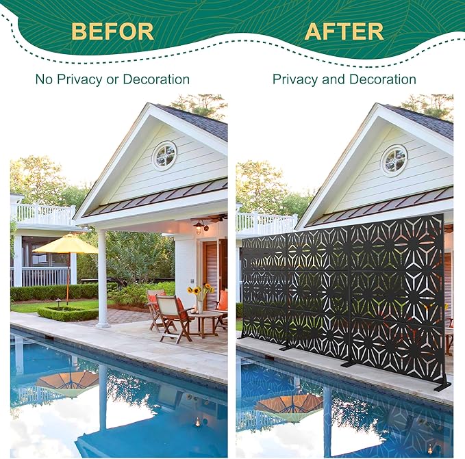 72" H×47" W Metal Privacy Screen Outdoor Privacy Screen Freestanding, Outdoor Privacy Screens and Panels for Patio Lawn Deck(Consists of 3 Panels)