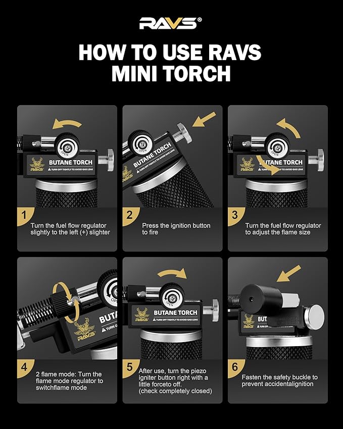 RAVS Butane Torch Lighter, DUAL Flame Mode Kitchen Torch, Refillable Cooking Torch Gun, Creme Brulee Torch Lighter, Blow Torch for Cooking, Welding, Mini Torch Soldering Torch, Butane is Not Included