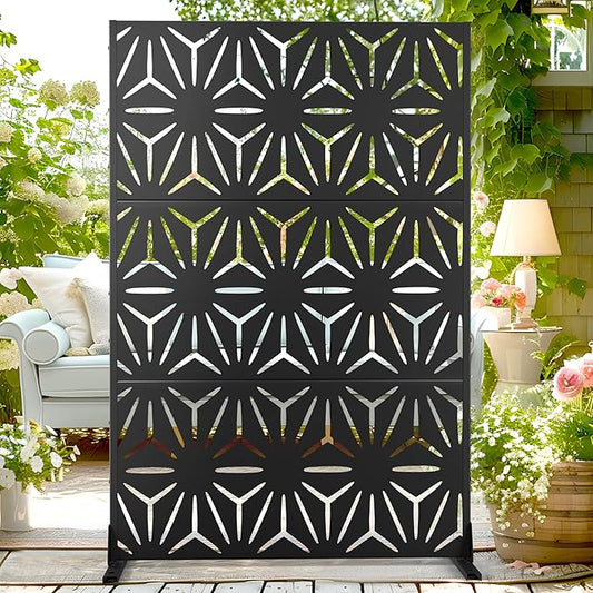 72" H×47" W Metal Privacy Screen Outdoor Privacy Screen Freestanding, Outdoor Privacy Screens and Panels for Patio Lawn Deck(Consists of 3 Panels)