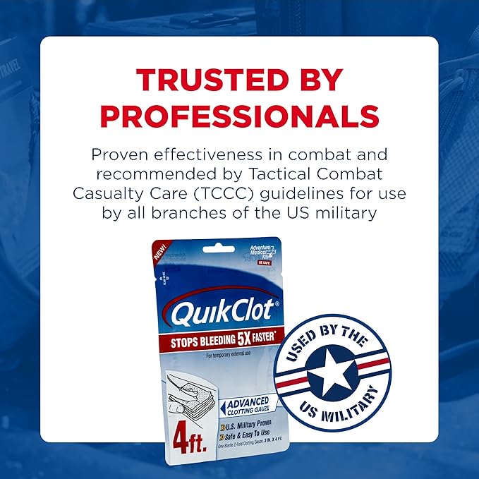 Adventure Medical Kits QuikClot Gauze - Flexible Hemostatic Medical Gauze for Emergency Survival or Disaster Preparedness Kits & More - Stops Bleeding Fast with Kaolin - 3" x 24" (2 Strips)