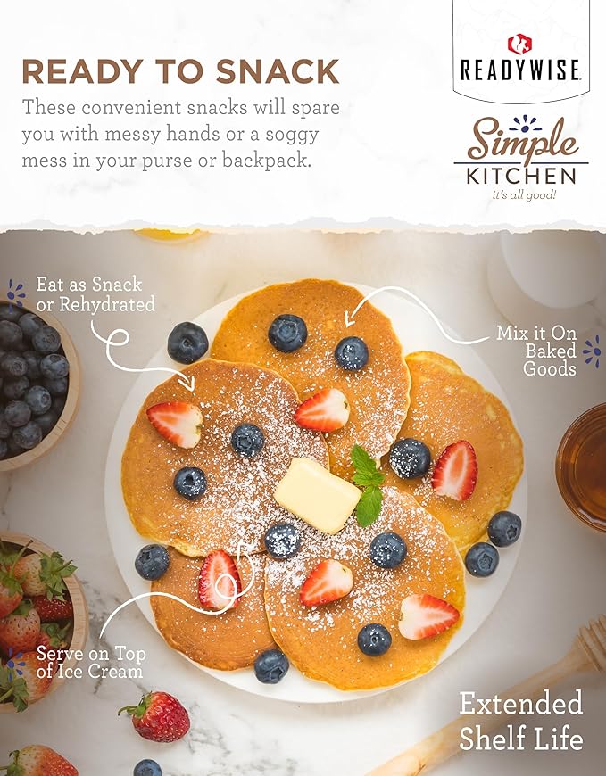 READYWISE - Simple Kitchen Freeze Dried Whole Blueberries, 28 Servings, Vegan, Gluten Free, Fruit Snacks, Emergency Supplies, Dehydrated Fruit, Blueberries