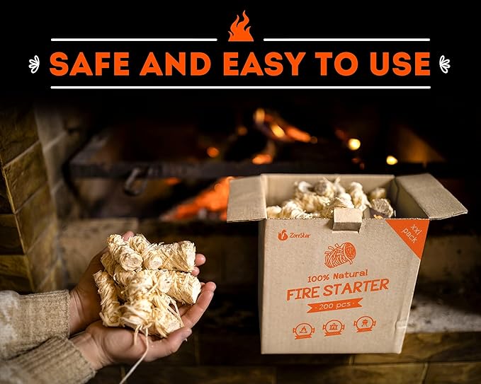Zorestar Fire Starters XXL 200 pc - Firelighters for Indoor and Outdoor Use, Compatible with Solo Stove, Green Egg and Other Grills and BBQs - Box of 100% Waterproof Firestarters