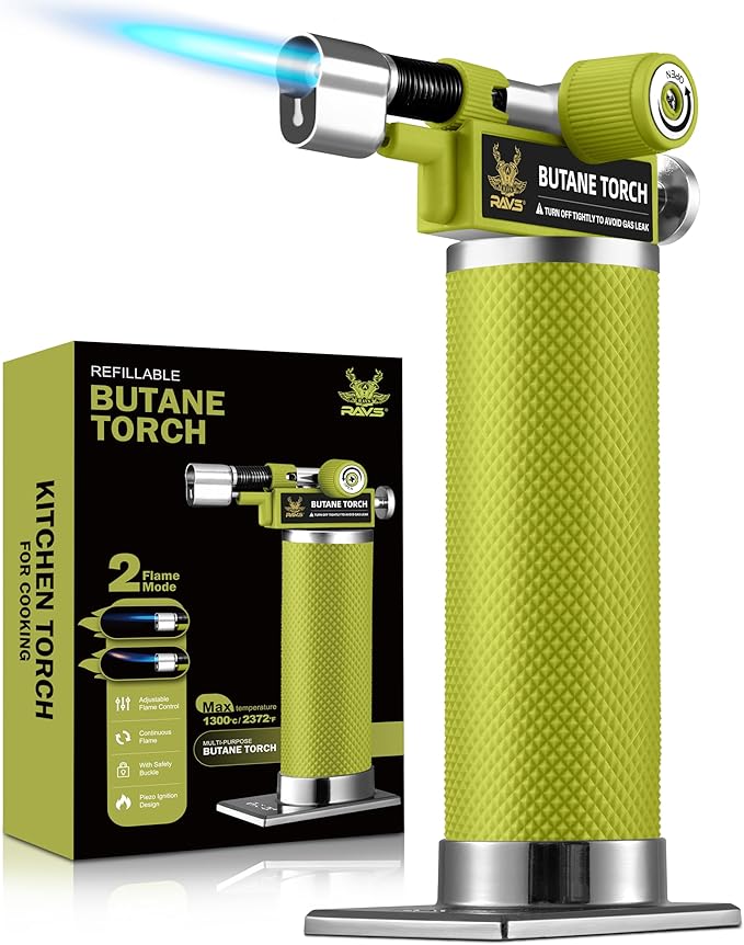 RAVS Butane Torch Lighter, DUAL Flame Mode Kitchen Torch Cooking Torches, Creme Brulee Torch lighters butane refillable, Mini Torch Micro Torch for Welding, Soldering Torch, Butane is Not Included