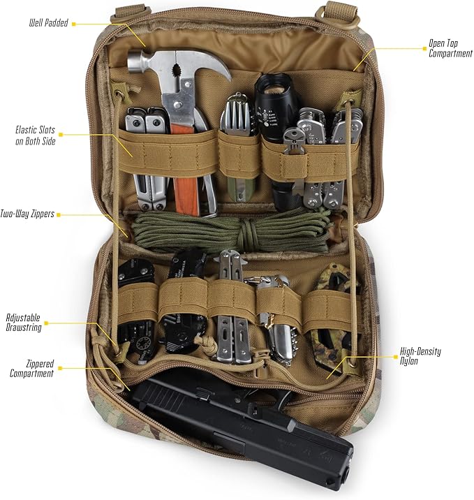WYNEX Tactical Admin Molle Pouch, Medical EDC EMT Utility Bag Shell Design Attachment Pouches 1000D Nylon Hiking Belt Bags