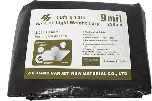 Waterproof Tarp Heavy Duty 9 Mil Thick Material - 10 x 12 Feet, Brown Sliver