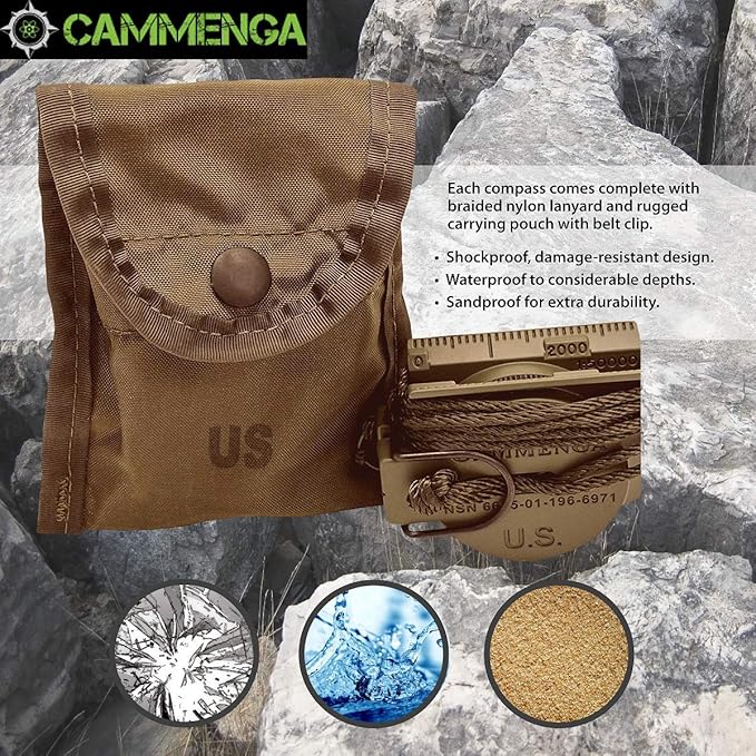 Cammenga Official US Military Tritium Lensatic Compass, Accurate Waterproof Hand Held Compasses with Pouch for Hiking Camping Navigation Survival Backpacking Orienteering