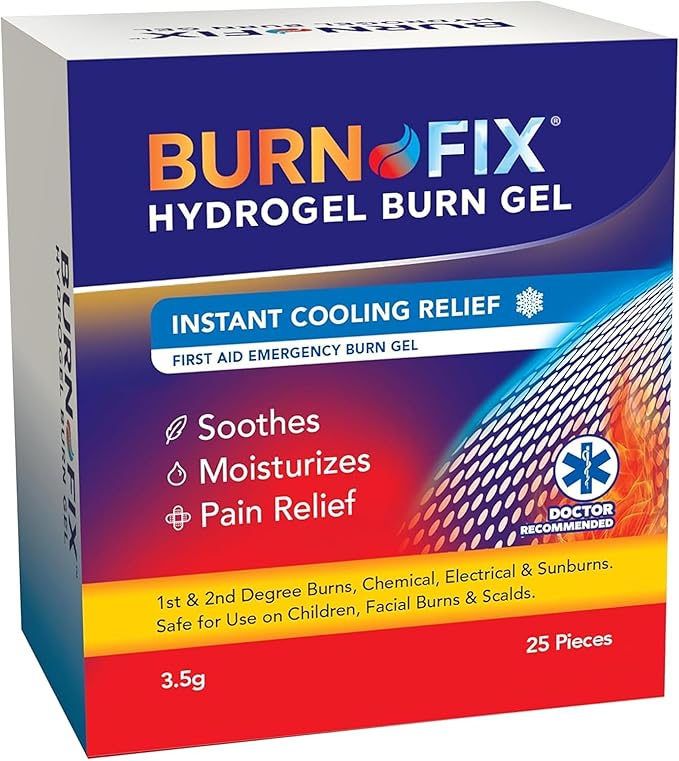 BurnFix® Hydrogel Burn Gel Packets – 3.5 g Soothing First Aid Burn Cream for Instant Cooling Relief on Minor Burns, Sunburns & Scalds │ Ideal Emergency Kit Essential (Pack of 25)