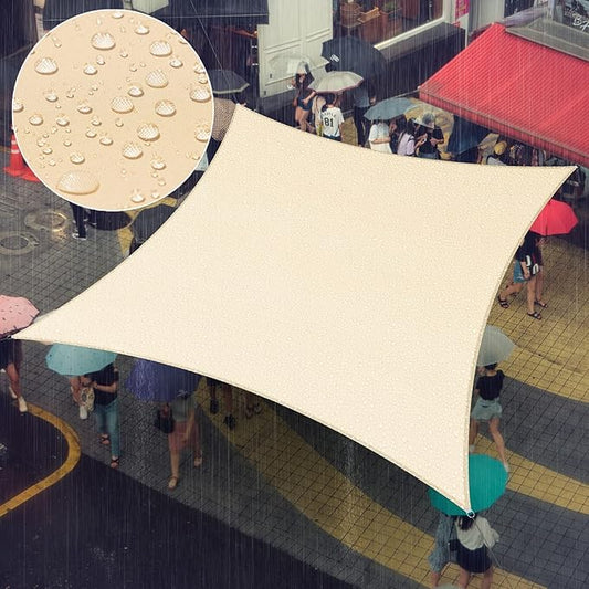 Amgo 10' x 10' Custom Size Beige Rectangle Square Waterproof Sun Shade Sail Order to Make UPF50+ AMWTPR0712 Canopy Awning, 98% UV Blockage Water Resistant, Backyard Patio Garden (We Customize)