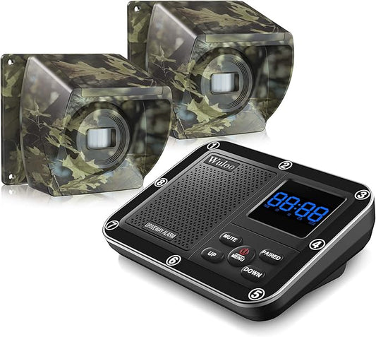 1800 Ft Wireless Outside Driveway Alarm Outdoor Motion Sensor & Detector Driveway Alert System, Rechargeable Battery/Weatherproof/Mute Mode/Clock and Alarm Functional (1&2-Camouflage)