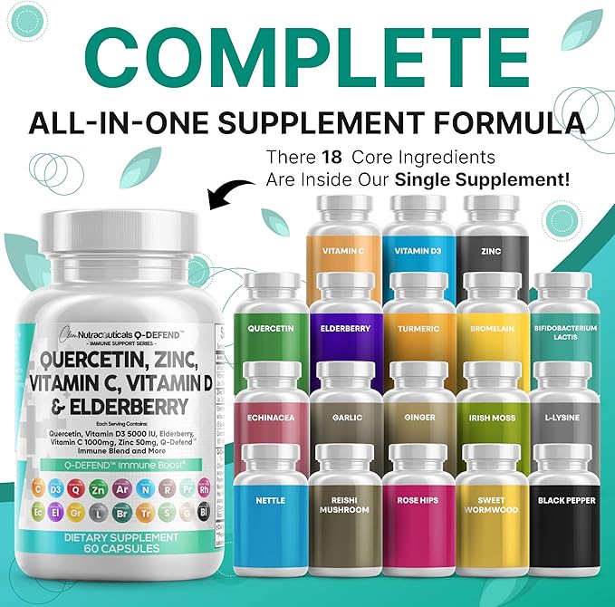 Clean Nutraceuticals Quercetin Zinc Vitamin C Vitamin D Bromelain Elderberry - Lung Immune Support Supplement Adults with Artemisinin, Sea Moss, Echinacea, Allergy Relief