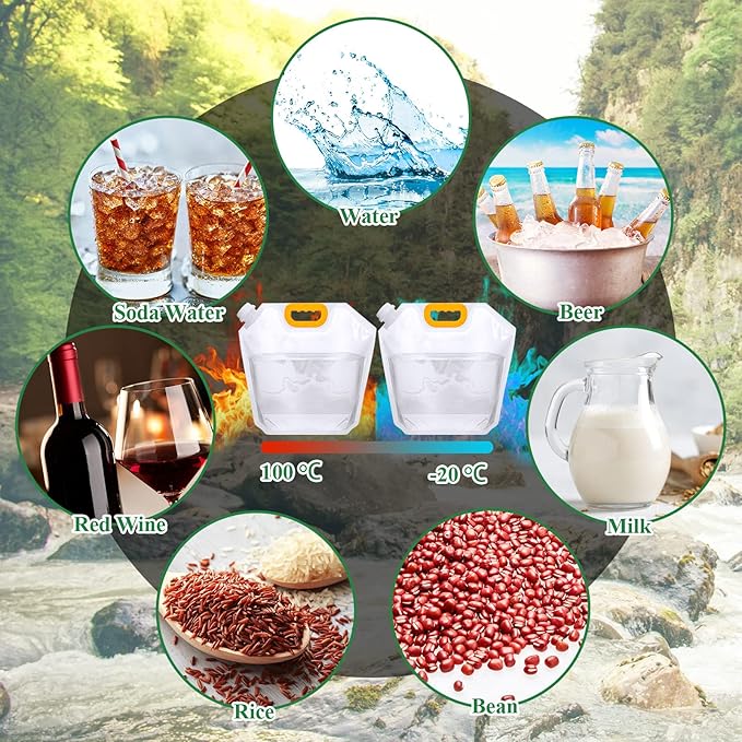 1.3 Gallon Collapsible Water Storage Bag Emergency Jug Container Clear Plastic Water Bladder for Outdoor Sport Camping Hiking No Leak, Freezable, Odorless, Flat Folding (No Scale)