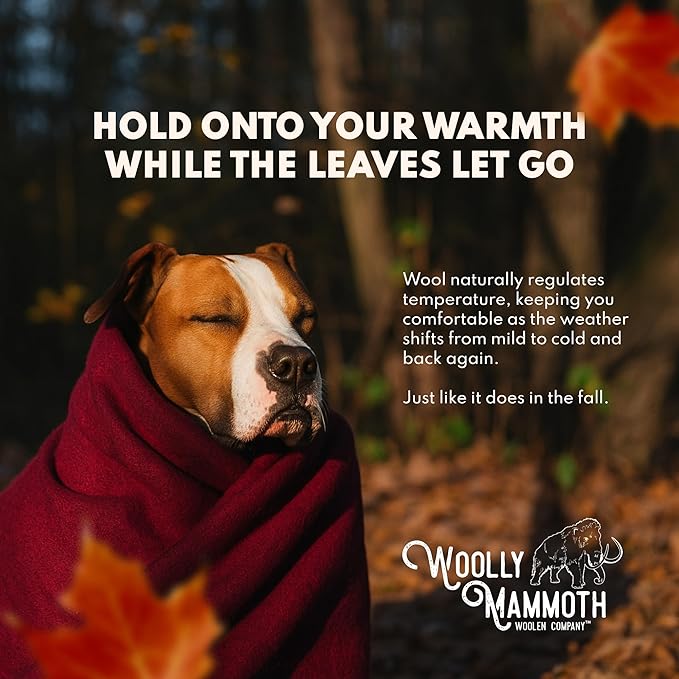 Woolly Mammoth Wool Blanket - 50% Wool, Warm Thick Travel & Outdoor Cover - Machine-Washable Winter Throw (85 x 47 in, Grey/White/Red)