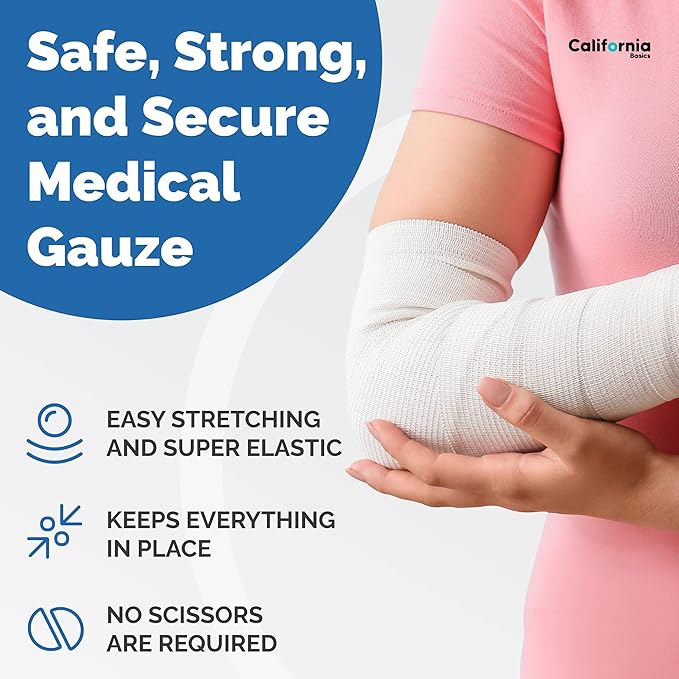 California Basics 24-Pack Gauze Bandage Roll with Tape, 2 Inches x 4 Yards - Soft, Stretchable & Breathable Wrap for Wound Care, First Aid & Medical Supplies - White