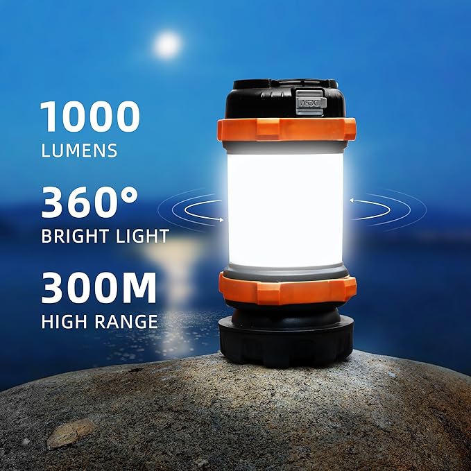 Camping Lantern Rechargeable , Alpswolf Camping Flashlight 4000 Capacity, 6 Modes, IPX4 Waterproof, Led Lantern Camping, Hiking, Outdoor Recreations, Orange 1 Pack