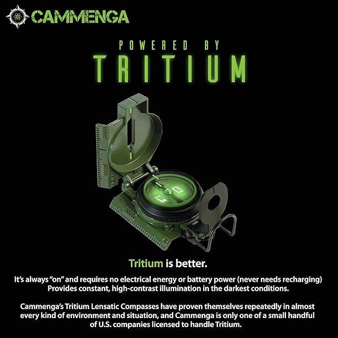 Cammenga Official US Military Tritium Lensatic Compass, Accurate Waterproof Hand Held Compasses with Pouch for Hiking Camping Navigation Survival Backpacking Orienteering