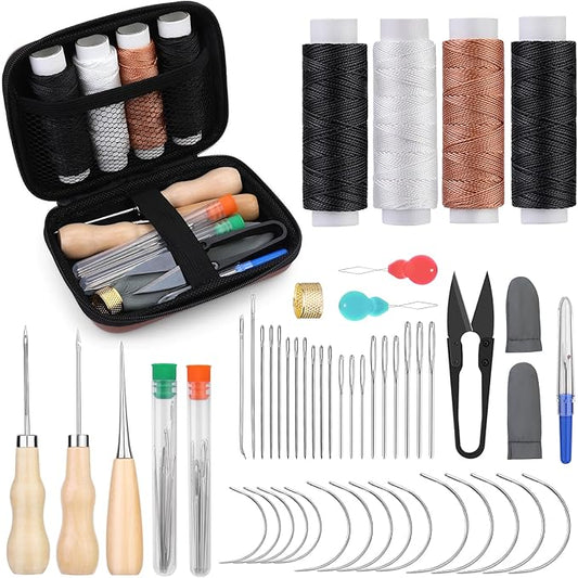 Yizzvb Heavy Duty Sewing Kit, Upholstery Thread Kit with Nylon Thread, Hand Sewing Needles, Sewing Awl, Upholstery Tools and Supplies for Carpets, Canvas, Sofa and Leather, Sewing Kit for Adults