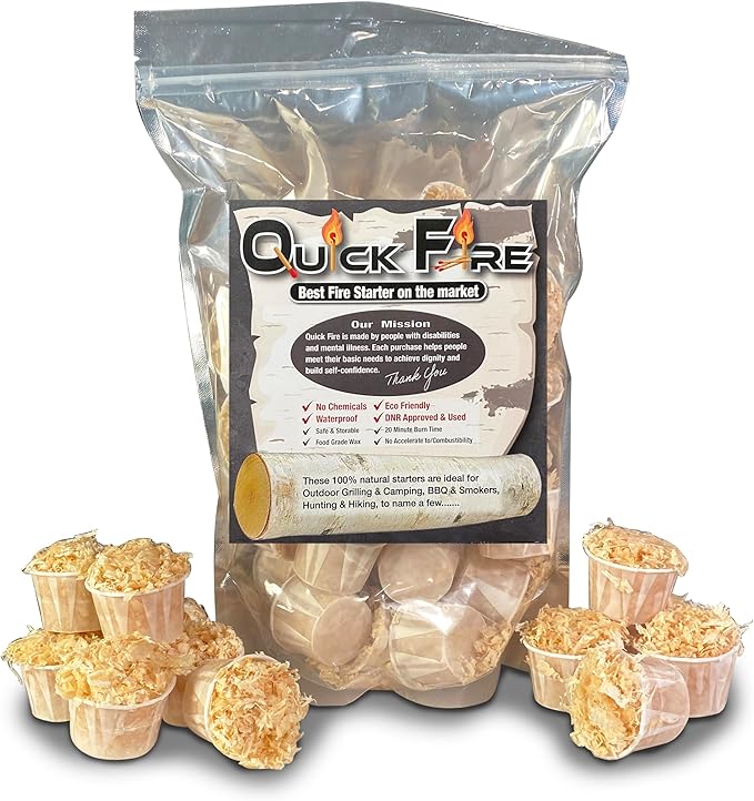 Quick Fire Starter Pods in Resealable Packs - Fire Starters for Campfires, BBQ, Grill Pit, Wood Stove & Charcoal Starter, 20 Min Burn Time,30 Extra Large Pods, USA Made, Brown